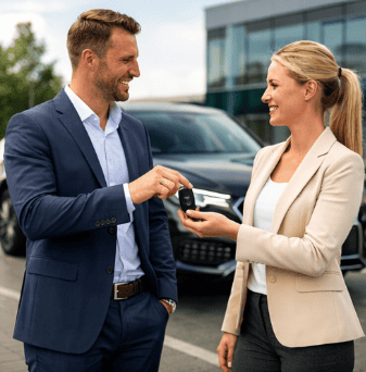 Man krijgt autosleutel van vrouw bij autodealer Donkers VAG.